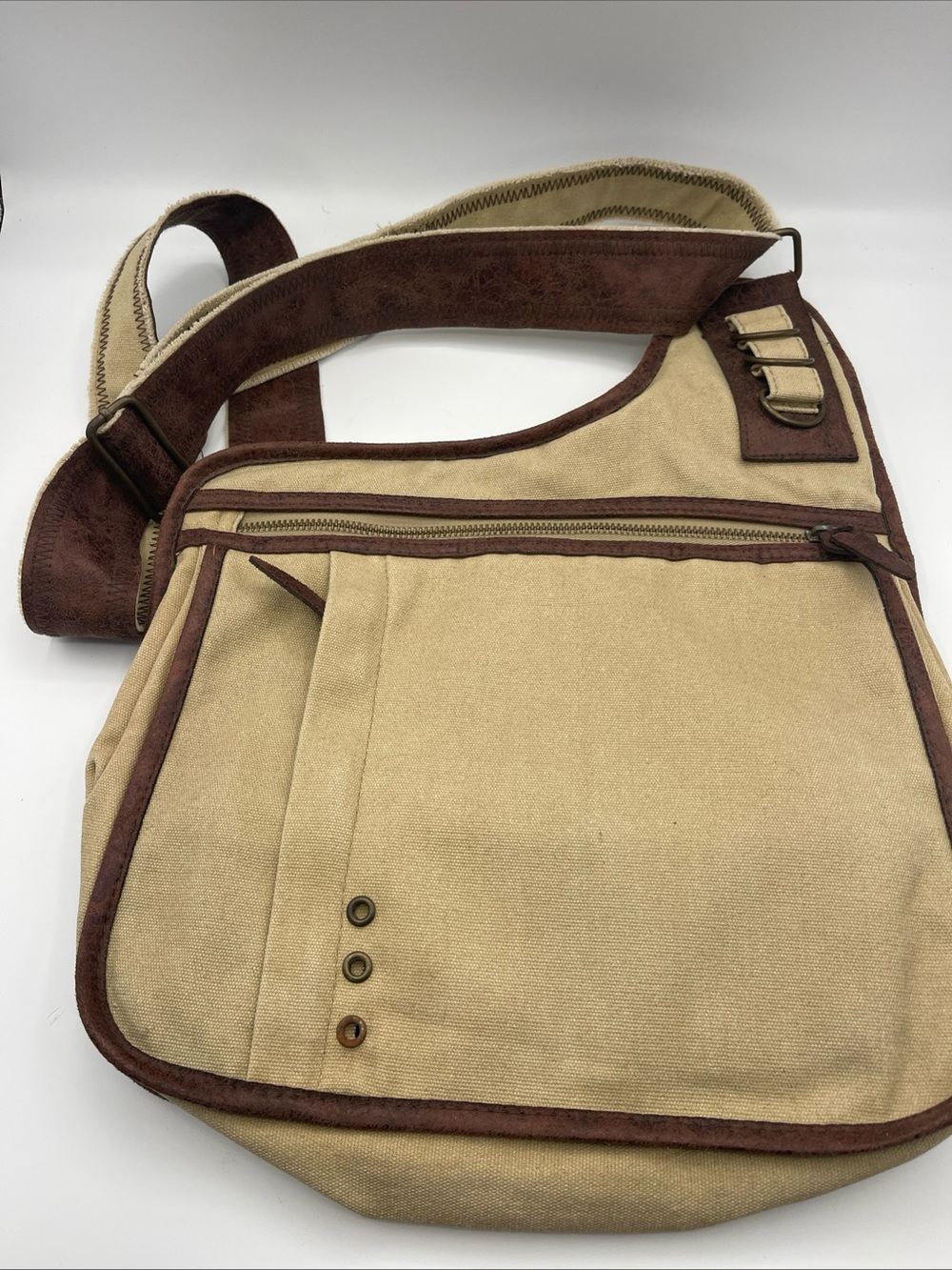 Vintage Y2K Mossimo Supply Co Canvas Saddle Bag Crossbody Khaki Cargo